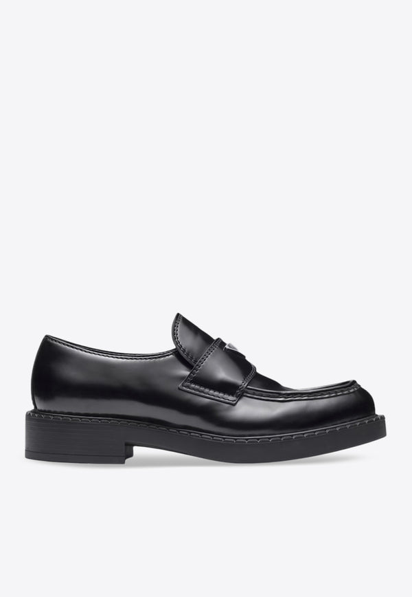 Prada Triangle Logo Brushed Leather Loafers Black 2DE127FG000055_F0002