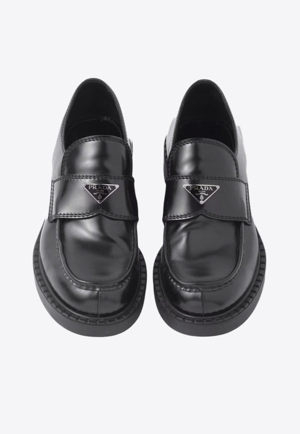 Prada Triangle Logo Brushed Leather Loafers Black 2DE127FG000055_F0002