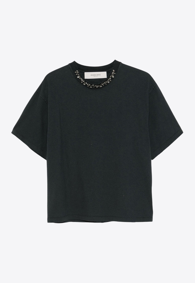 Golden Goose DB Crystal-Embellished Crewneck T-shirt Black GWP01874P001897_90456