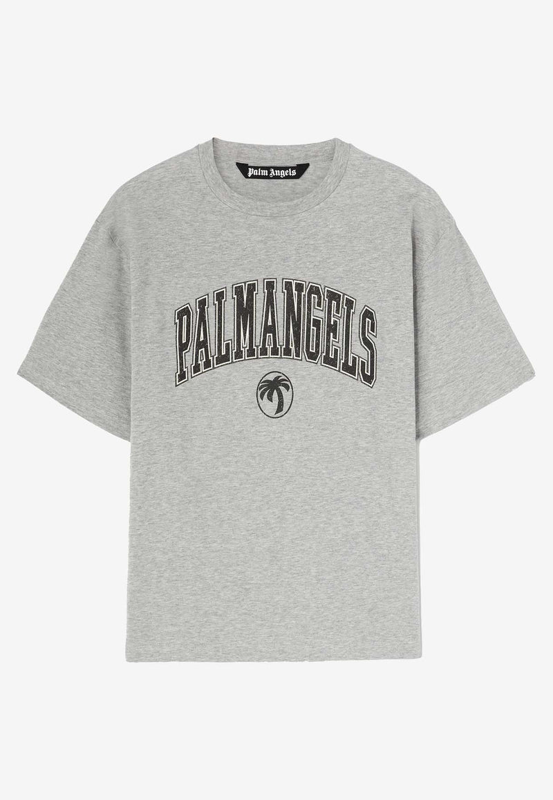 Palm Angels College Logo Print Crewneck T-shirt Gray PMAA089S25JER001_0810