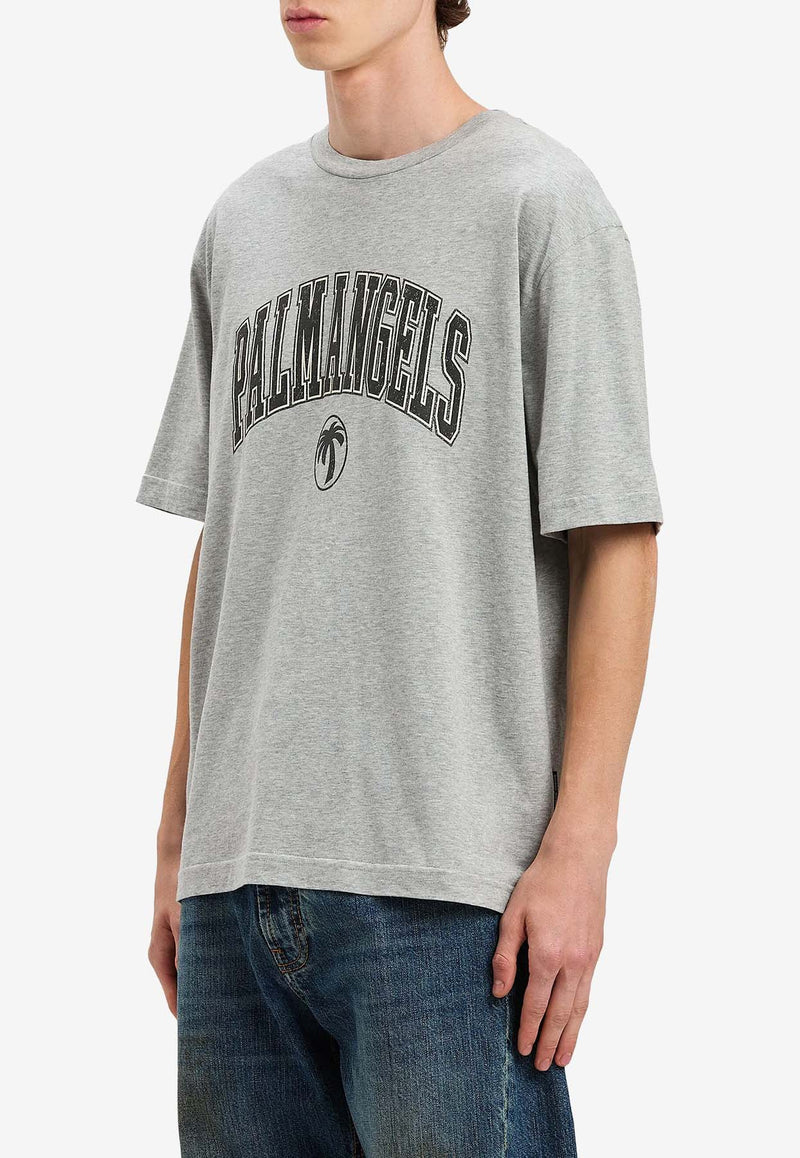 Palm Angels College Logo Print Crewneck T-shirt Gray PMAA089S25JER001_0810