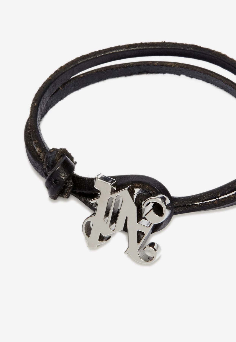 Palm Angels Monogram Leather Cord Bracelet Black PMOA054S25MAT001_1072