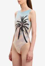 Palm Angels Sunrise Palm Print One-Piece Swimsuit Multicolor PWFC001S25FAB001_8410