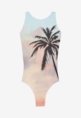 Palm Angels Sunrise Palm Print One-Piece Swimsuit Multicolor PWFC001S25FAB001_8410