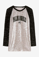 Palm Angels College Logo Sequined Mini T-shirt Dress Gray PWDB255S25FAB001_0910