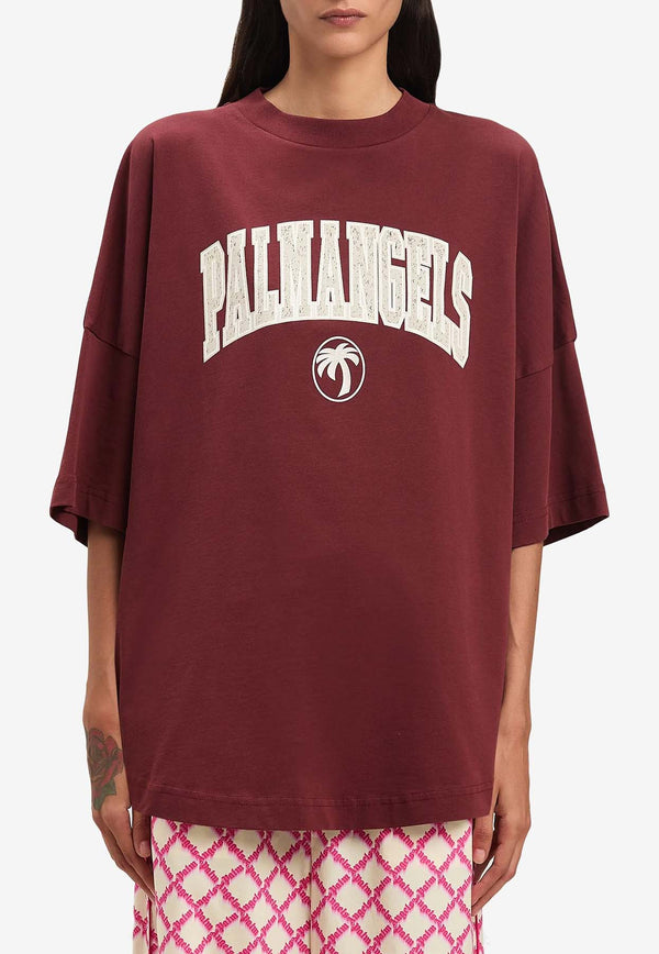 Palm Angels College Logo Print Oversized T-shirt Bordeaux PWAA023S25JER003_280B