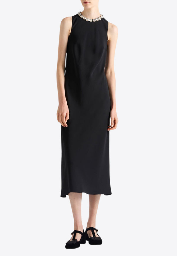 Prada Embellished Sablé Midi Dress Black P3O31RSOOO155Z_F0002