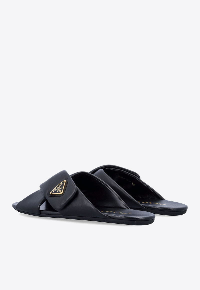 Prada Padded Criss-Cross Leather Slides Black 1XX713F005ZHP_F0002