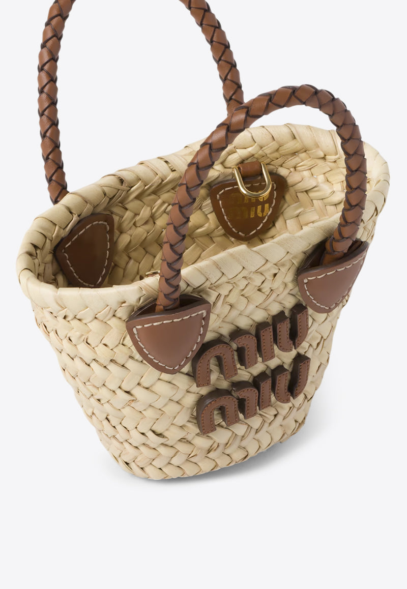 Miu Miu Mini Woven Raffia Tote Bag Charm Beige 5NR0272DDH_F0A5T