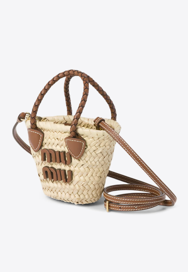 Miu Miu Mini Woven Raffia Tote Bag Charm Beige 5NR0272DDH_F0A5T