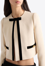 Prada Single-Breasted Velvet Bow Jacket Beige P531PSOOO155L_F0018