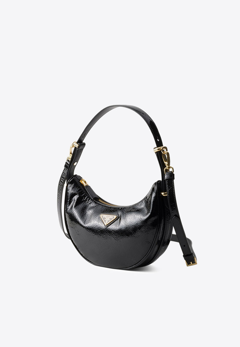 Prada Arqué Patent Leather Hobo Bag Black 1BC194VOOO2DNT_F0002