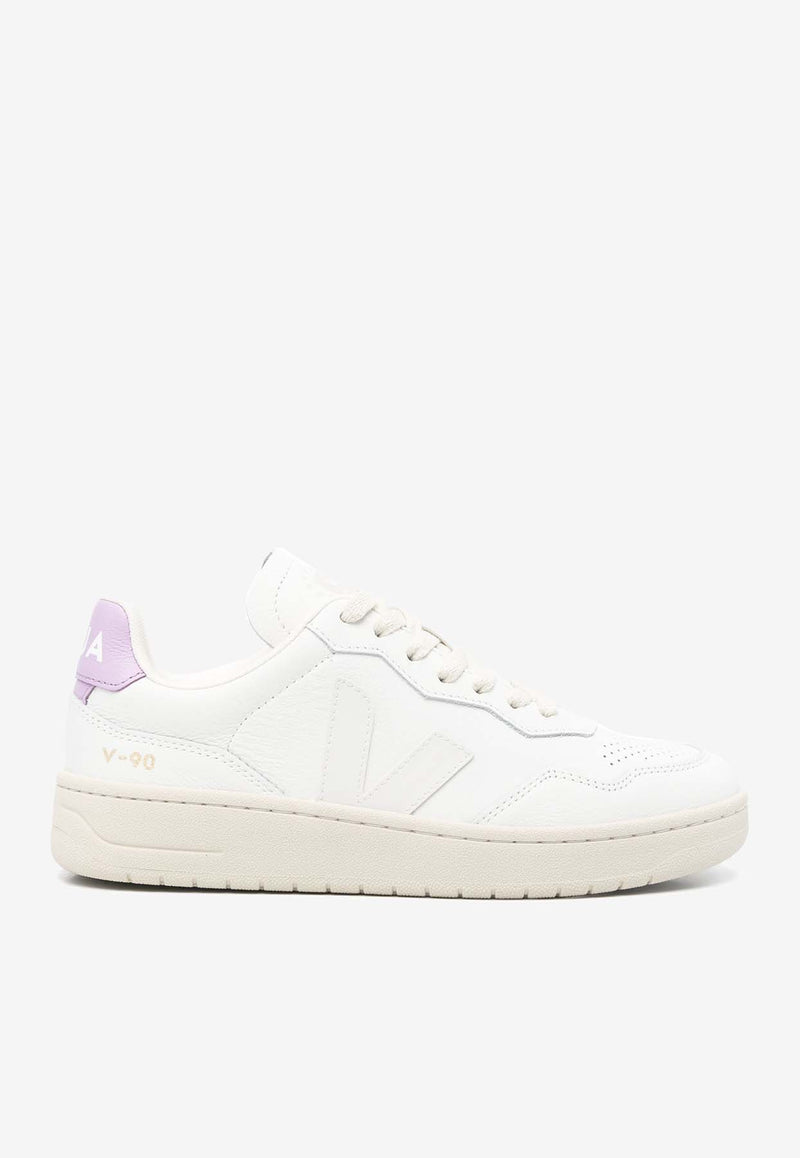 Veja V-90 Leather Low-Top Sneakers White VD2003708A_EXTRA-WHITE/ORCHID