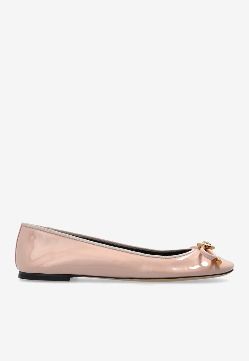 Versace Opera Bow Patent Leather Ballet Flats Pink 1017834 1A11949-1PF5V