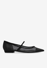 Tory Burch Double T Buckle Mary-Jane Mesh Flats Black 164030 0-001