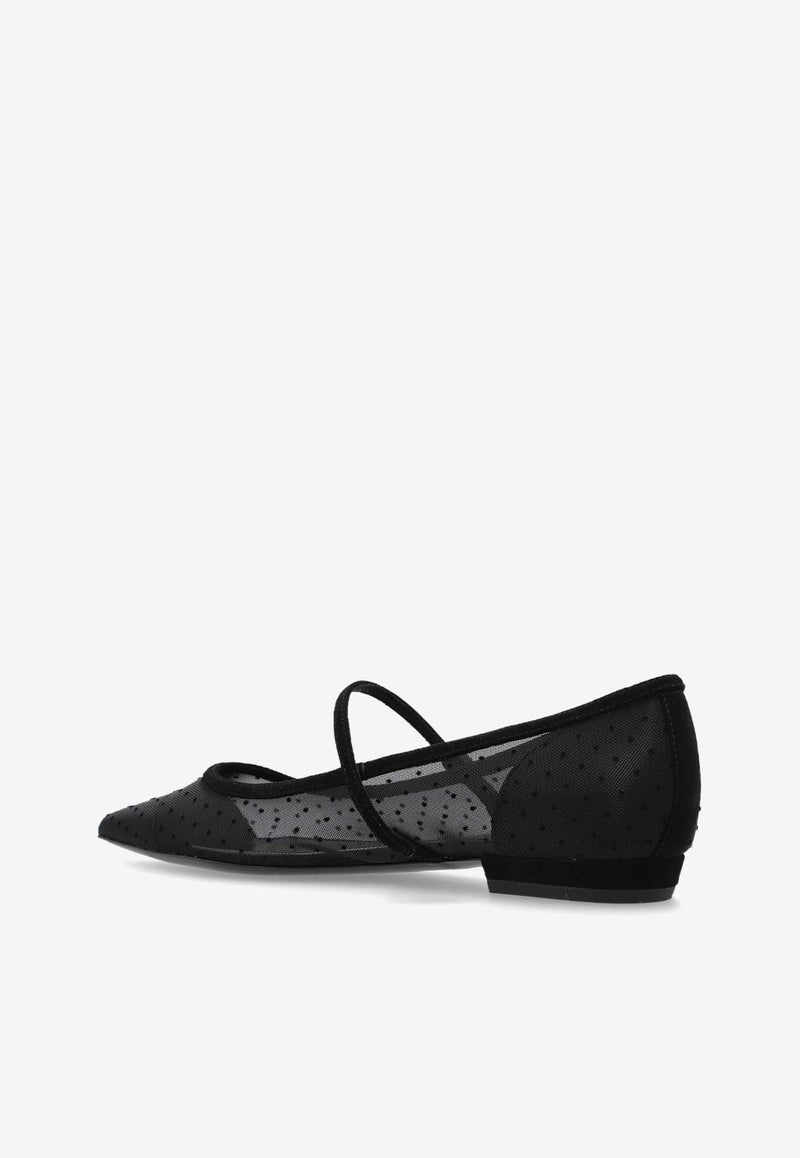 Tory Burch Double T Buckle Mary-Jane Mesh Flats Black 164030 0-001