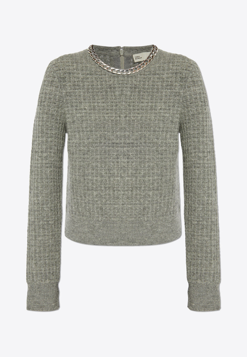 Tory Burch Wool-Blend Chain Sweater Gray 163154 0-020