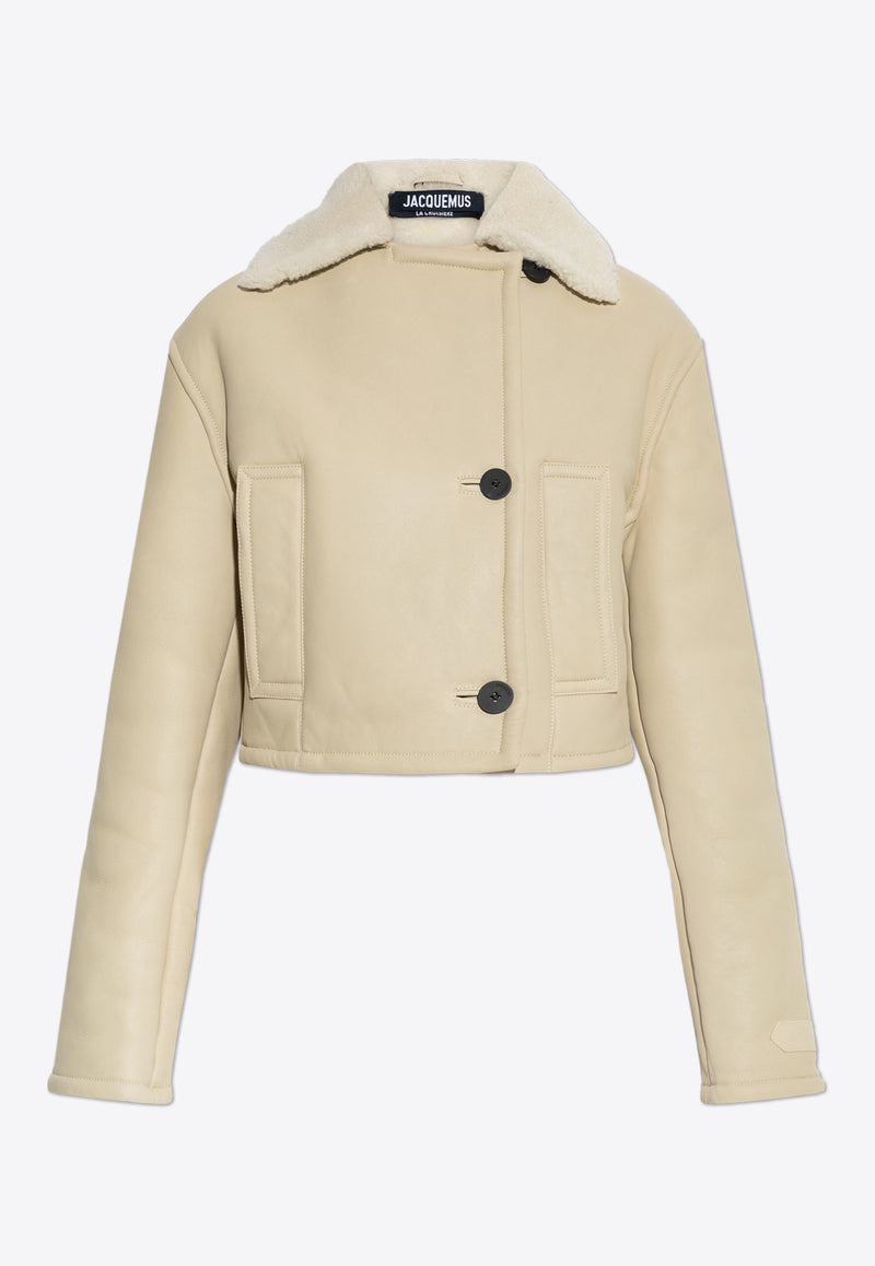 Jacquemus The Marino Double-Breasted Shearling Jacket  Cream 251CO096 1664-110