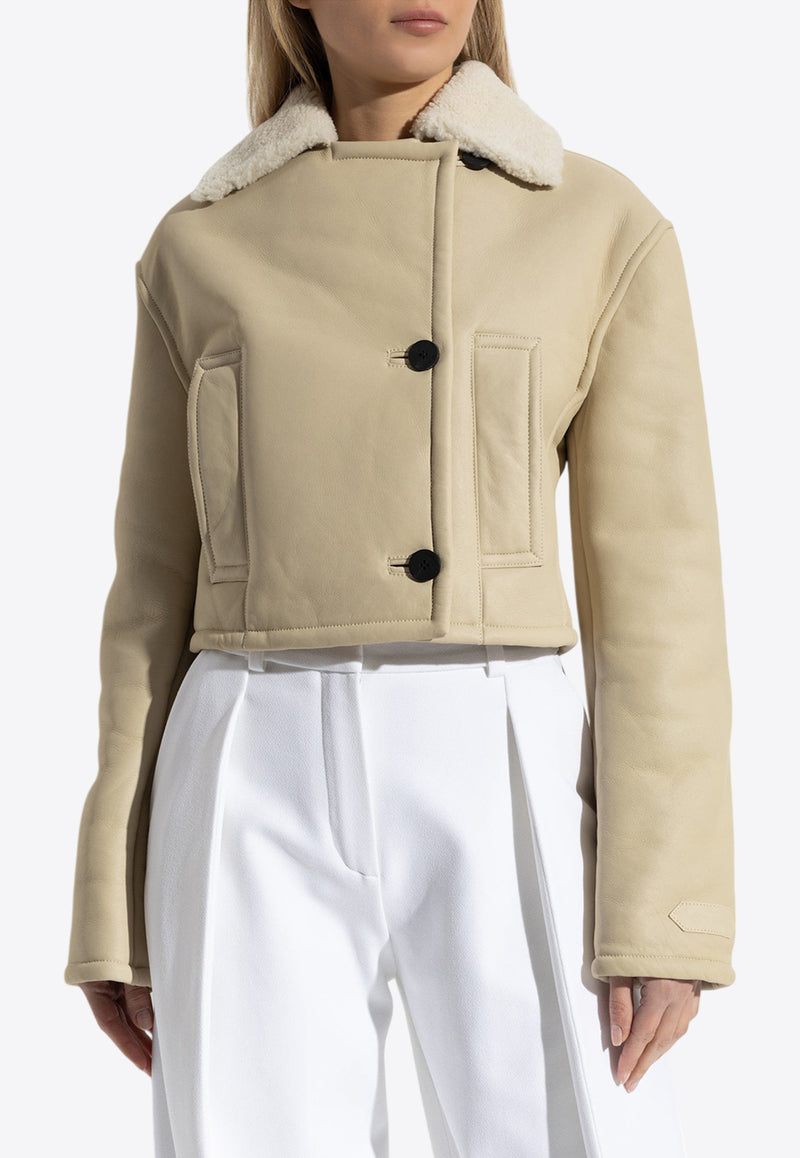 Jacquemus The Marino Double-Breasted Shearling Jacket  Cream 251CO096 1664-110