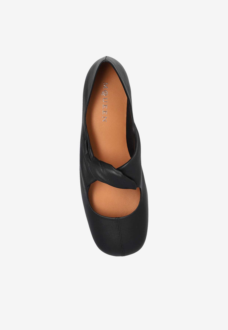 Alexander McQueen Twisted-Strap Leather Ballet Flats Black 814287 WHACO-1000