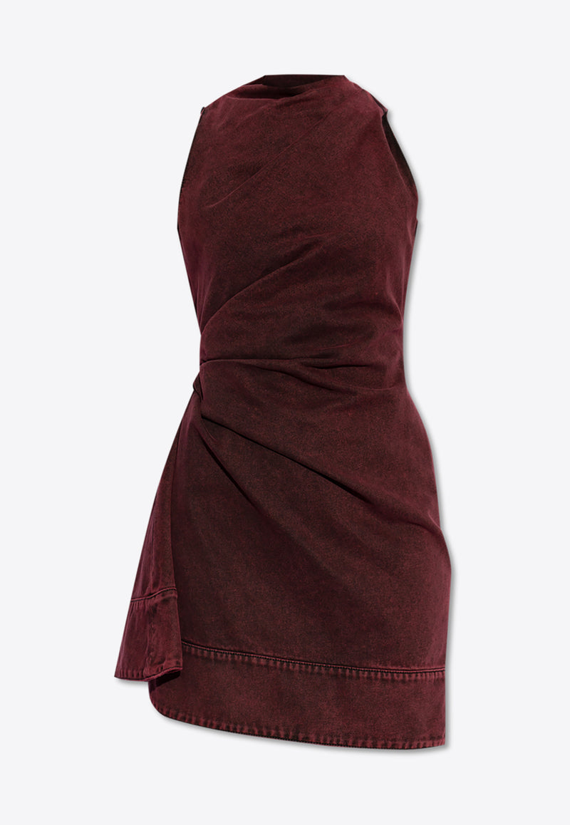 Alexander McQueen Overdyed Draped Mini Denim Dress Bordeaux 817641 QMAC0-6136