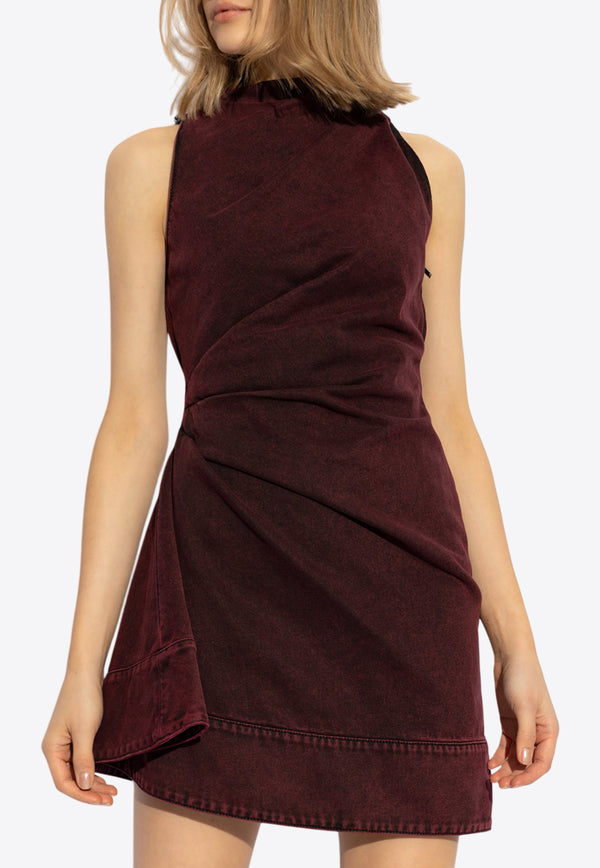 Alexander McQueen Overdyed Draped Mini Denim Dress Bordeaux 817641 QMAC0-6136