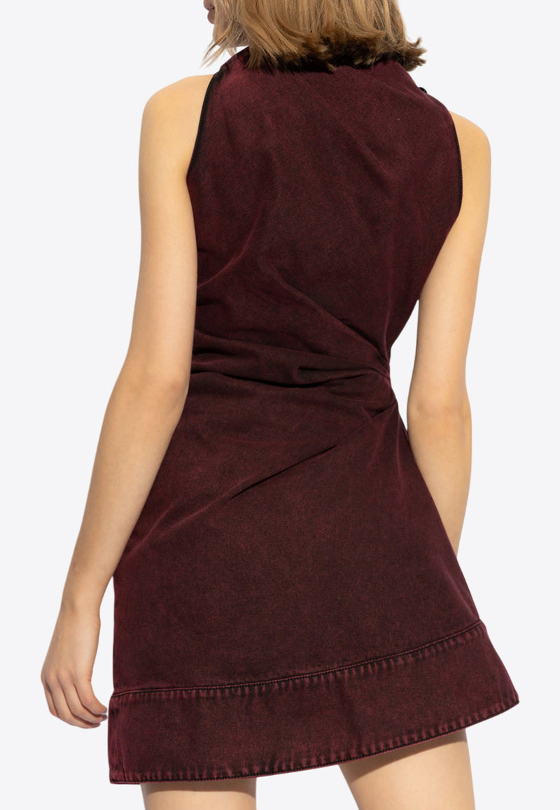 Alexander McQueen Overdyed Draped Mini Denim Dress Bordeaux 817641 QMAC0-6136