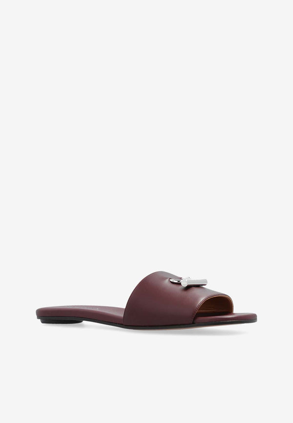 Alexander McQueen T-bar Leather Flat Slides Bordeaux 817471 WIACT-6018