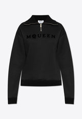 Alexander McQueen Logo Embroidered Half-Zip Sweatshirt Black 815576 QLAEB-1000