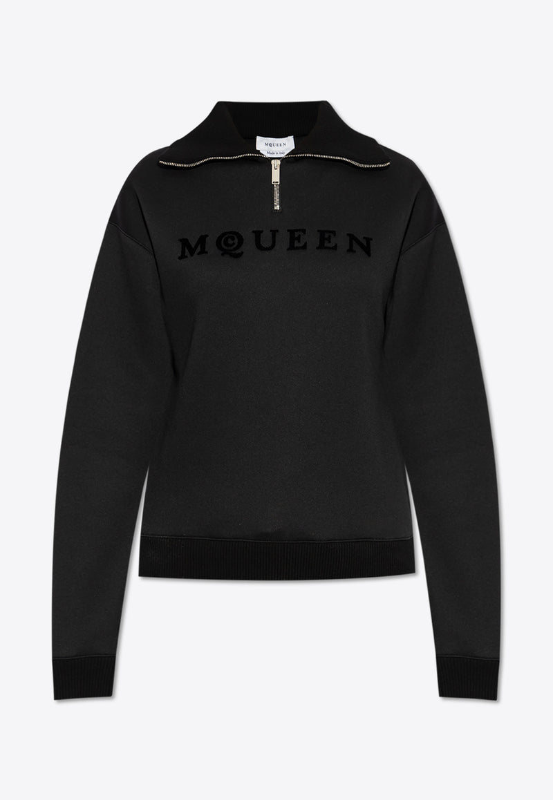 Alexander McQueen Logo Embroidered Half-Zip Sweatshirt Black 815576 QLAEB-1000