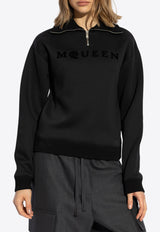 Alexander McQueen Logo Embroidered Half-Zip Sweatshirt Black 815576 QLAEB-1000