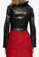 Alexander McQueen Zip-Up Leather Cropped Jacket Black 817917 Q5ANU-1000