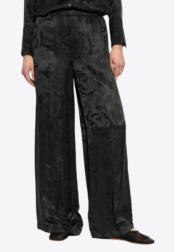 Kenzo Peonies Jacquard Wide-Leg Pants Black FF52PA084 9JR-99