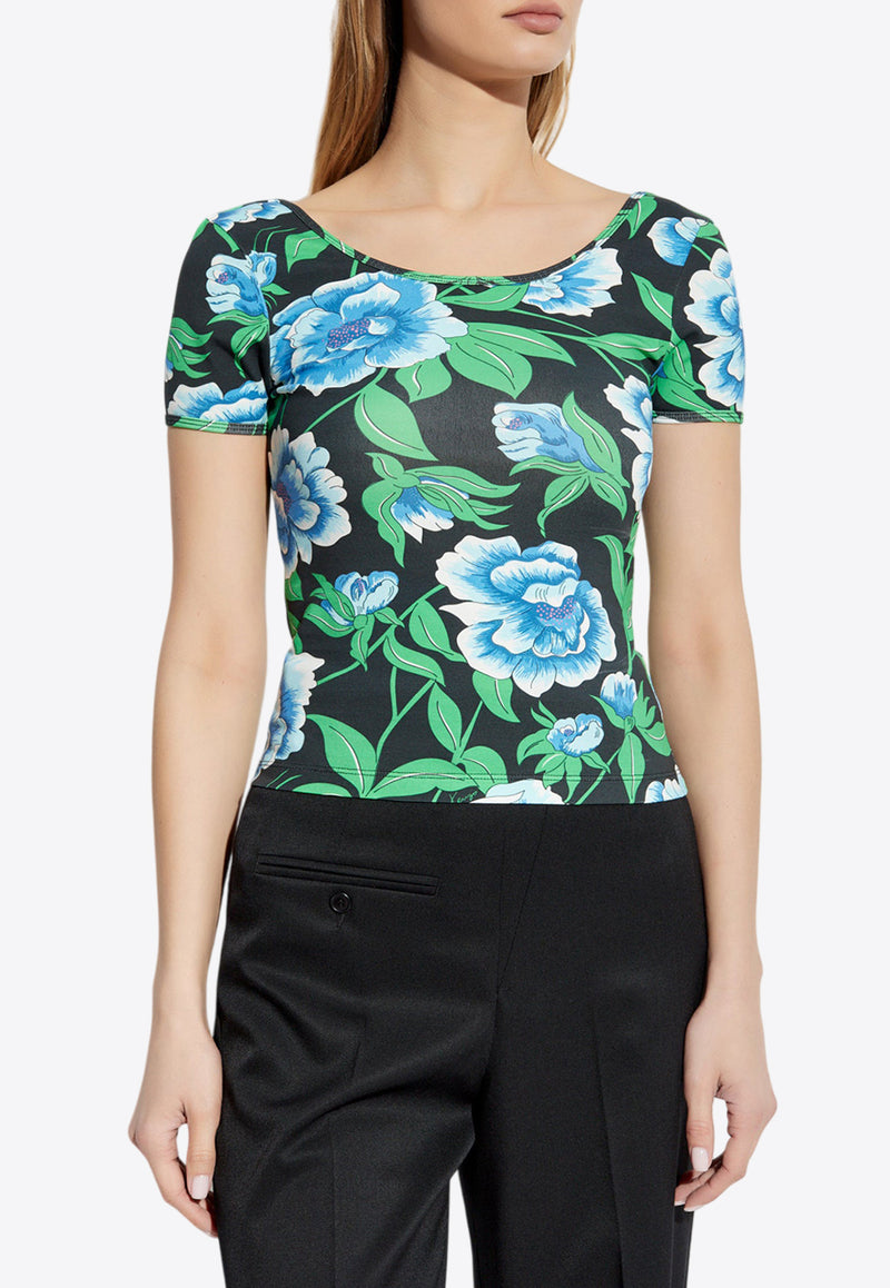 Kenzo Peonies Print Short-Sleeved Top Multicolor FF52TO735 4SA-99J