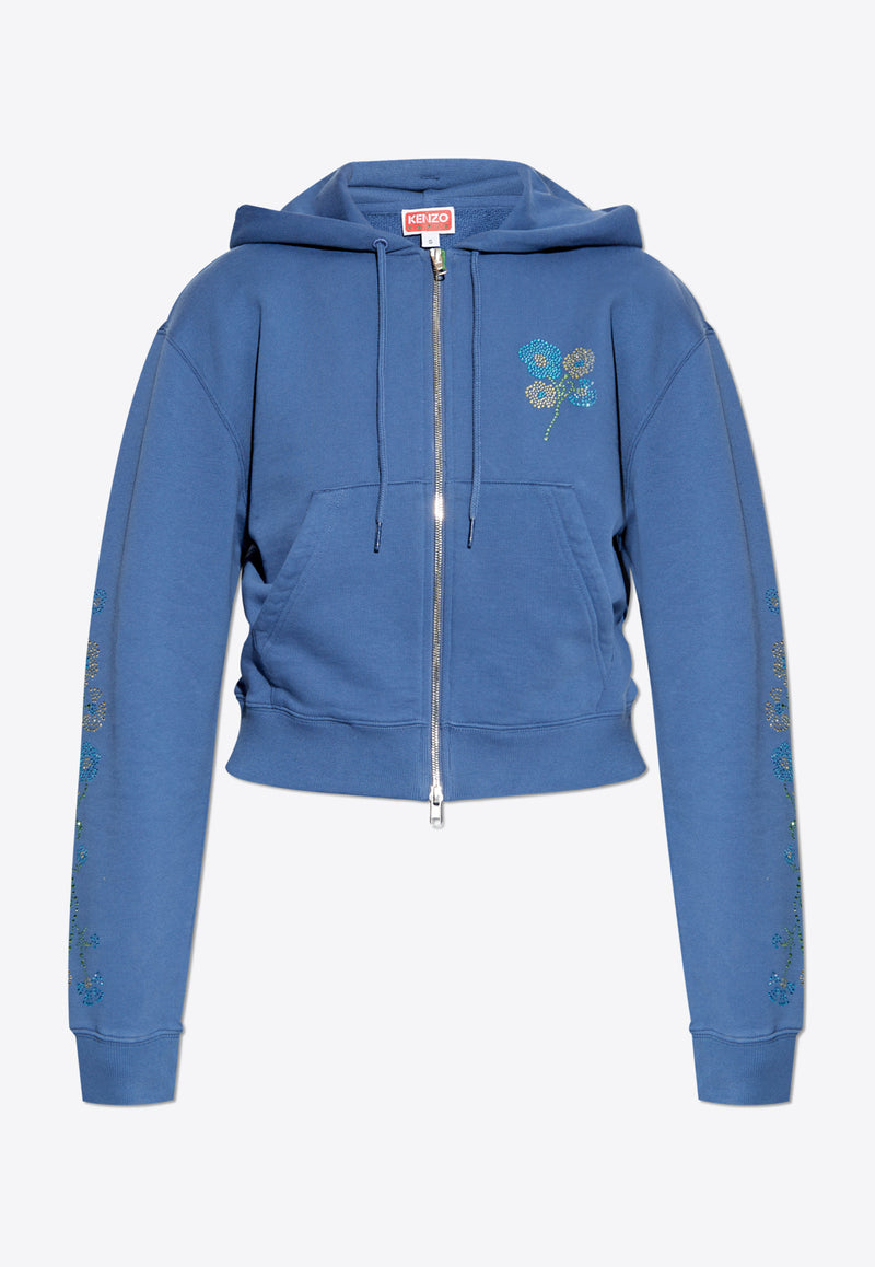 Kenzo Jungle Flower Zip-Up Hooded Sweatshirt Blue FF52SW181 4MF-67