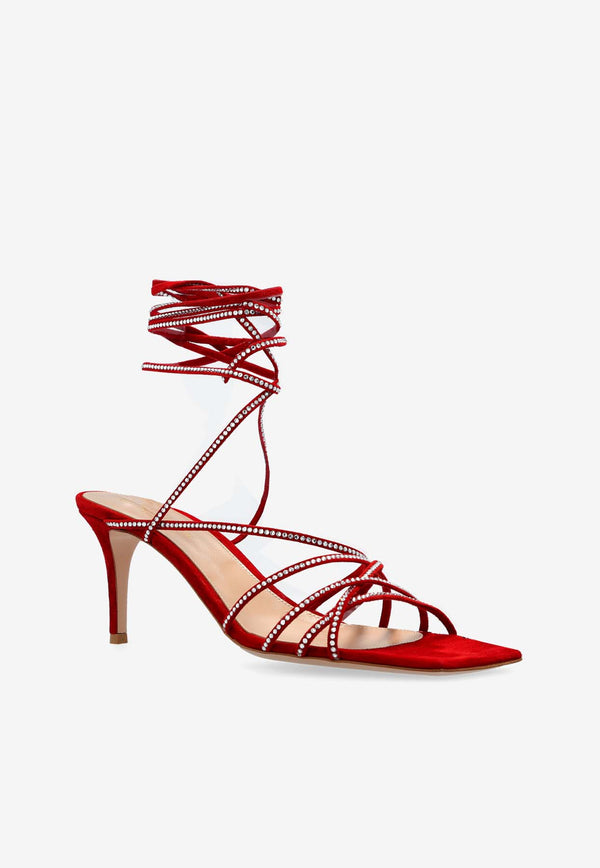 Gianvito Rossi 70 Crystal-Embellished Suede Sandals Red G32515 70RIC-CAMROUG