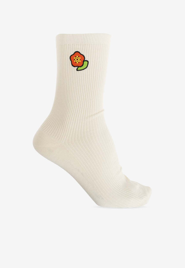 Kenzo Crest Embroidered Ankle Socks Cream FF58SU193 KSE-02