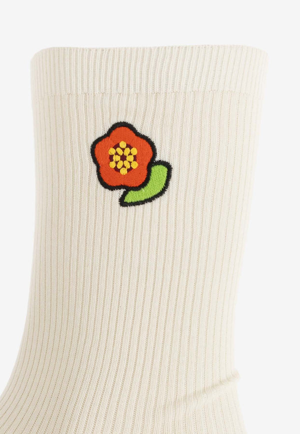 Kenzo Crest Embroidered Ankle Socks Cream FF58SU193 KSE-02