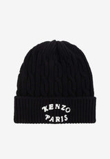 Kenzo Logo Embroidered Ribbed Beanie Black FF58BU100 KWA-99