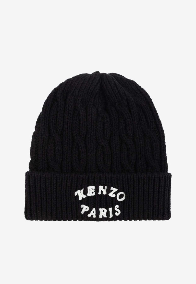 Kenzo Logo Embroidered Ribbed Beanie Black FF58BU100 KWA-99