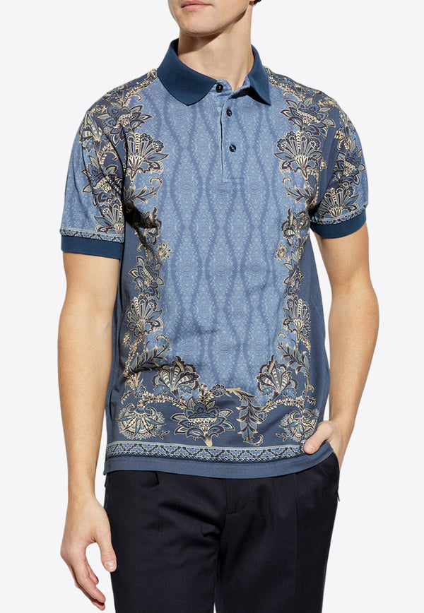 Etro Floral Print Polo T-shirt Blue MRMD0004 AK568-X0883