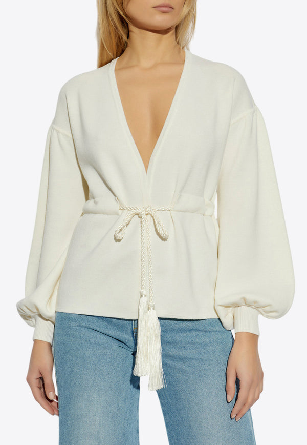 Max Mara Tiberio Wool Drawstring Cardigan Cream TIBERIO 2511341081-001