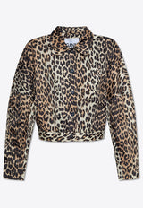 GANNI Leopard Print Cropped Jacket Brown W0470 6883-943