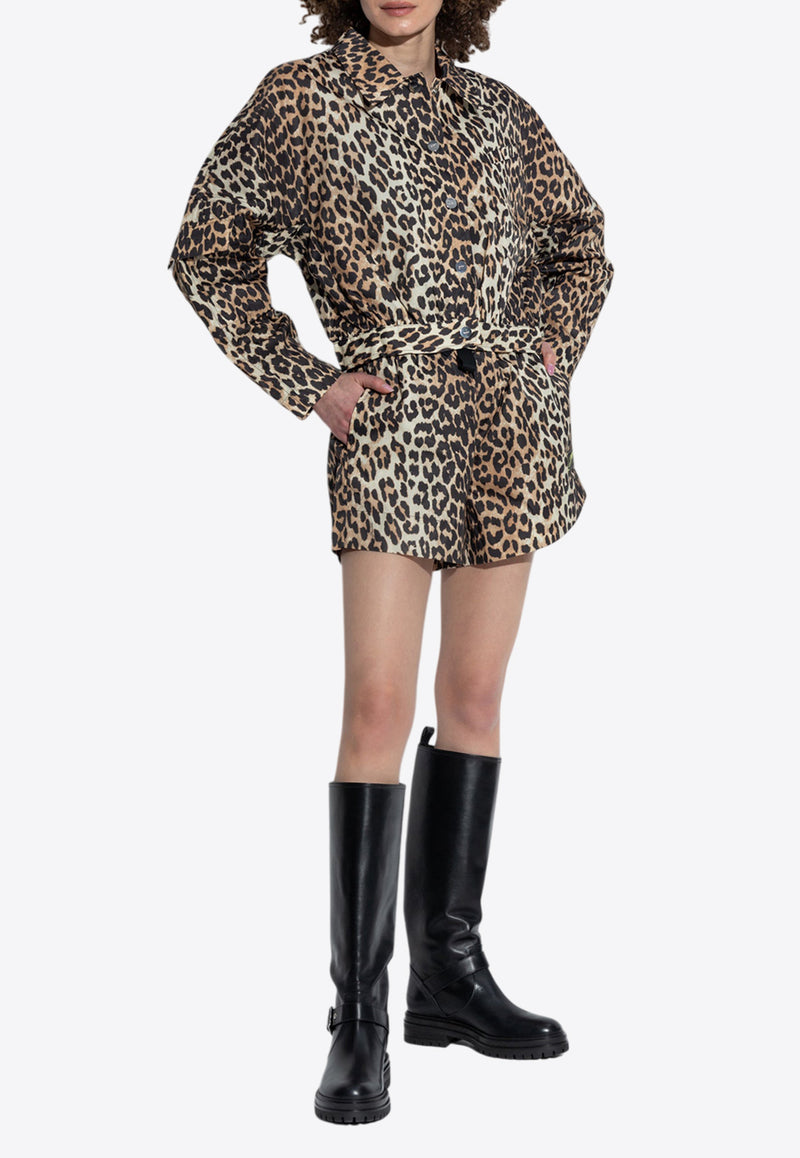 GANNI Leopard Print Cropped Jacket Brown W0470 6883-943