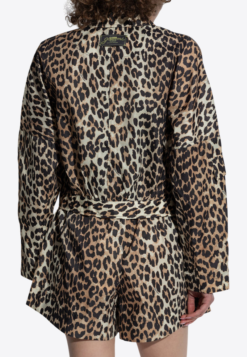 GANNI Leopard Print Cropped Jacket Brown W0470 6883-943