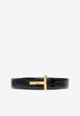 Tom Ford Croc-Embossed Leather T Belt Black WB207 LCL299G-1N001