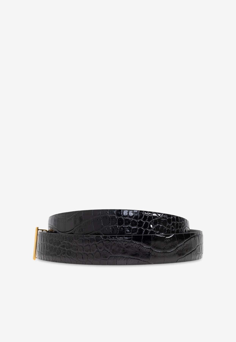 Tom Ford Croc-Embossed Leather T Belt Black WB207 LCL299G-1N001