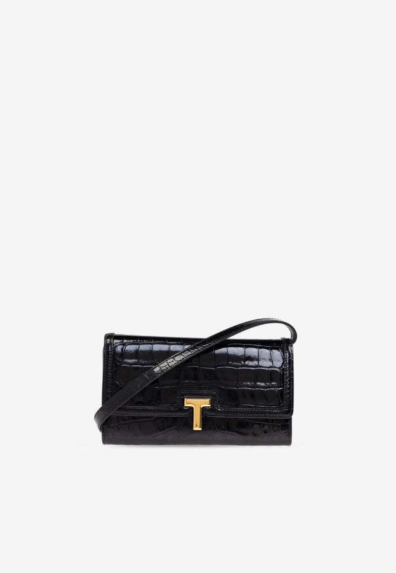 Tom Ford Wallis Croc-Embossed Leather Chain Clutch Black S0487 LCL395X-1N001