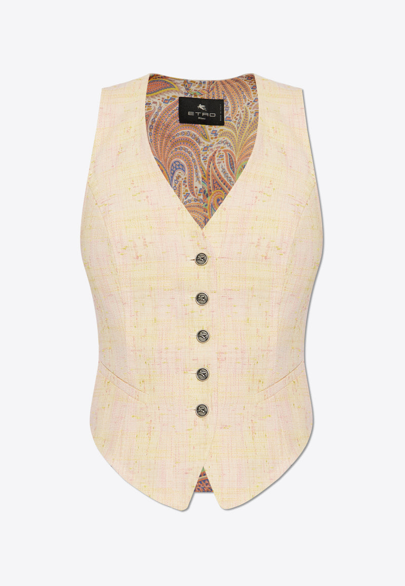 Etro V-neck Linen Vest Cream WRDA0006 99TTE36-S9820