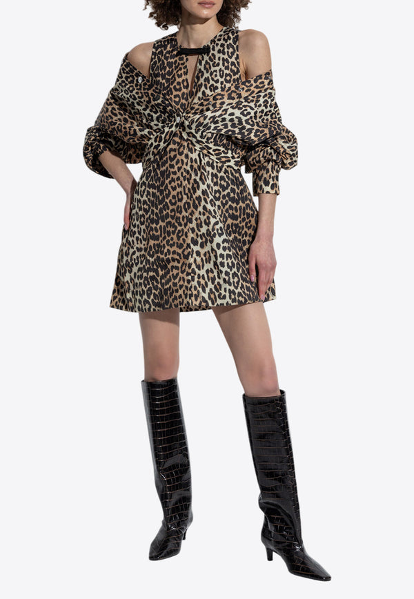 GANNI Leopard Print Sleeveless Mini Dress Brown W0474 6883-943